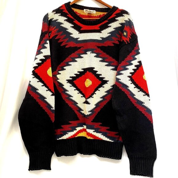 VTG Parker of Vienna Mens Cotton Sweater Size M Aztec Southwestern Pullover 80s - Picture 1 of 11